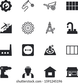 construction vector icon set such as: socket, miner, coal, mechanism, steel, progress, settings, pollution, underfloor, hard, button, frame, long, estate, food, draw, shovel, connect, teamwork, wheat