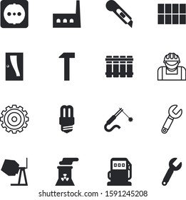 construction vector icon set such as: pump, texture, cogwheel, danger, petrol, art, app, wood, fluorescent, plug, voltage, spark, appliance, save, cog, central, outline, volt, motion, mixer, blade
