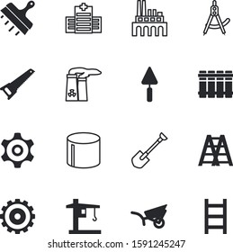 construction vector icon set such as: science, carpentry, plan, checked, shovel, pipeline, agricultural, health, innovation, cross, summer, sand, smoke, compass, extraction, carpenter, heater