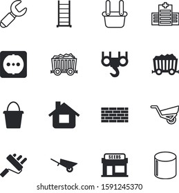 construction vector icon set such as: outlet, harvest, stone, maintenance, stairway, clinic, brickwork, transportation, container, gas, machine, organic, red, voltage, season, property, safety