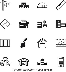 construction vector icon set such as: hardware, reconstruction, farming, play, masonry, measure, skyscraper, centimeter, spatula, warning, dig, town, surface, abstract, construct, engineering, mason