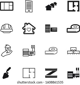 construction vector icon set such as: ownership, glass, builder, hardhat, mason, brick, hard, material, sketch, office, door, education, safety, repair, red, windows, university, housing, line