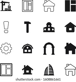 construction vector icon set such as: mechanism, object, warning, facade, trendy, point, suburb, rise, traffic, classic, hazard, alert, engine, connection, transmission, hammer, skyscrapers, hardware