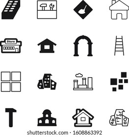 construction vector icon set such as: construct, ladder, stop, light, network, roof, billboard, glass, fix, downtown, creative, store, stairway, renovation, bricks, technology, gesture, staircase