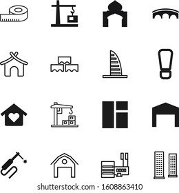 construction vector icon set such as: hazard, message, connection, centimeter, meter, store, warehouse, minaret, triangle, village, hand, open, risk, religious, measuring, measurement, rent, color