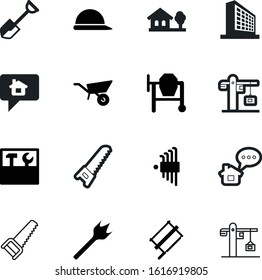 construction vector icon set such as: hex, office, toolbox, handle, key, woodworking, concrete, icons, snow, urban, wheelbarrow, carpenter, handy, shiny, hole, cart, technology, container, bit, power