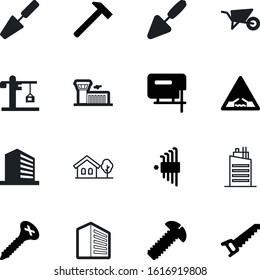 construction vector icon set such as: passenger, wheel, renovation, barrow, lifting, pin, natural, fix, atc, hammer, aviation, road, plane, wheelbarrow, airport, wooden, allen, electric, blade