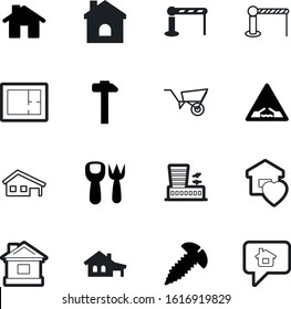 construction vector icon set such as: paper, heart, carpentry, travel, signs, wheelbarrow, button, atc, floor, screw, site, light, empty, station, logo, box, message, carry, bridge, architect, shovel