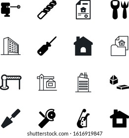 construction vector icon set such as: abstract, auger, grinder, roadblock, rope, play, security, stop, roof, urban, mining, survey, hard, blocks, pitchfork, cut, bricklayer, ground, service, block