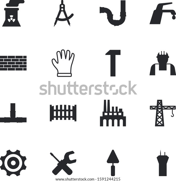 construction vector icon set such as: nuclear,\
abstract, fuel, person, frame, plastering, panel, workman, drip,\
exterior, leaky, sky, brick, putty, head, store, clothing, vacancy,\
scraper, crane