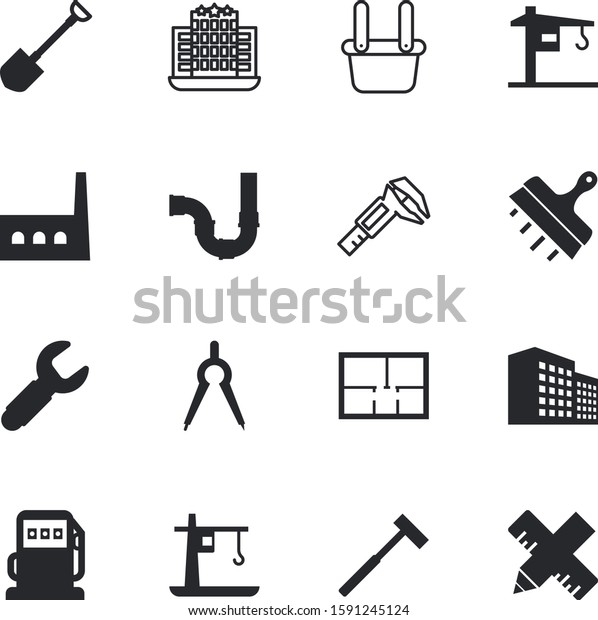 construction vector icon set such as: built,
digital, skyscraper, infographic, station, contractor, toolbox,
trammel, plumbing, pollution, wood, travel, garden, checked, high,
smoke, drainage,
farm