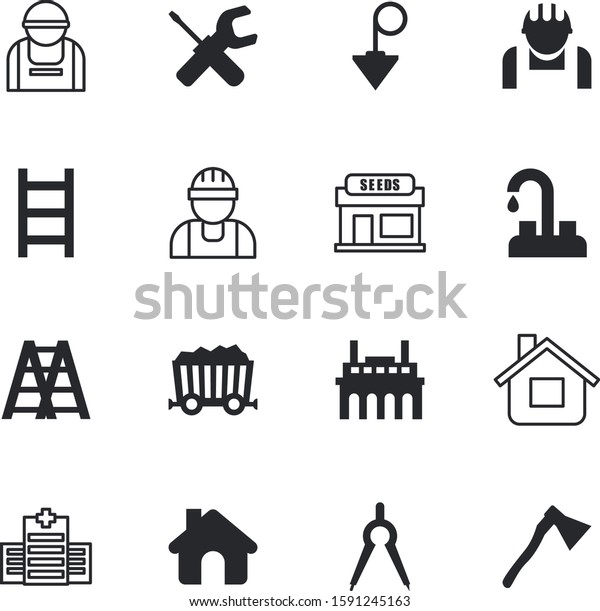 construction vector icon set such as: compass,\
first, car, energy, power, food, stair, cottage, rice, long, tap,\
droplet, accuracy, manufacturing, miner, blueprint, paper,\
designer, grain,\
drafting