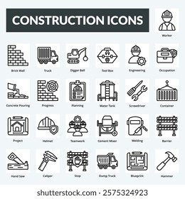 construction vector line icon set