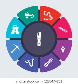 construction vector template for infographics. Business concept with 9 options, steps, parts, segments. Banner infographic cycling diagram, round chart, Putty knife, Polishers icons
