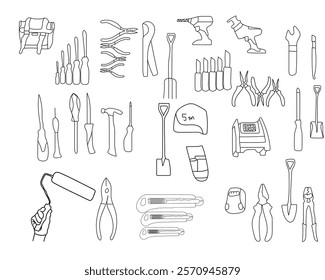 A construction vector tools, equipment, machinery, and materials commonly used in the construction industry.designed to capture the essential elements of construction, marketing design purposes.