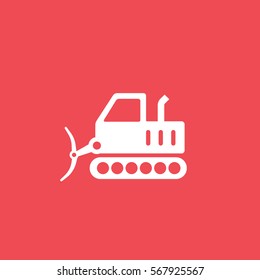 Construction Vehicle Bulldozer Flat Icon On Red Background