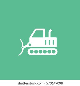 Construction Vehicle Bulldozer Flat Icon On Green Background