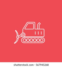 Construction Vehicle Bulldozer Line Icon On Red Background