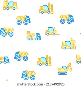 Construction Vehicle Collection Vector Seamless Pattern Color Line Illustration