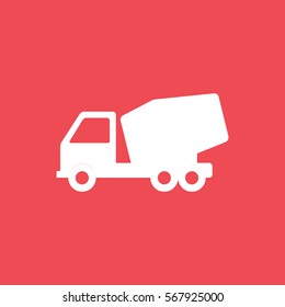 Construction Vehicle Concrete Mixer Flat Icon On Red Background
