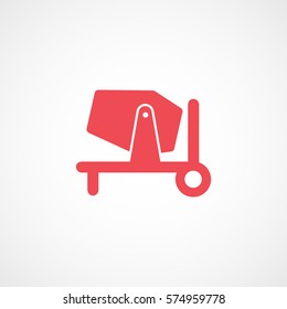 Construction Vehicle Concrete Mixer Red Flat Icon On White Background