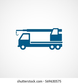 Construction Vehicle Crane Blue Flat Icon On White Background