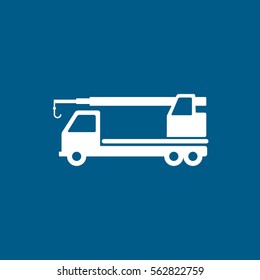 Construction Vehicle Crane Flat Icon On Blue Background