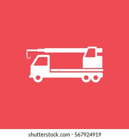 Construction Vehicle Crane Flat Icon On Red Background
