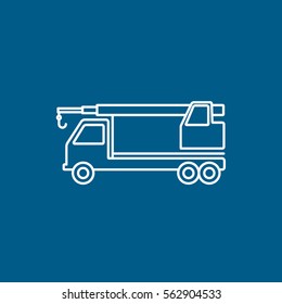 Construction Vehicle Crane Line Icon On Blue Background