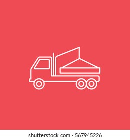 Construction Vehicle Crane Line Icon On Red Background