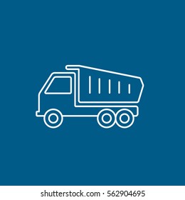 Construction Vehicle Dumb Truck Line Icon On Blue Background