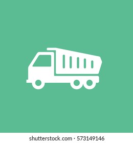 Construction Vehicle Dump Truck Flat Icon On Green Background