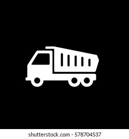 Construction Vehicle Dump Truck Flat Icon On Black Background