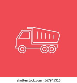 Construction Vehicle Dump Truck Line Icon On Red Background