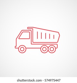 Construction Vehicle Dump Truck Red Line Icon On White Background
