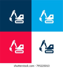 Construction vehicle four color material and minimal icon logo set in red and blue