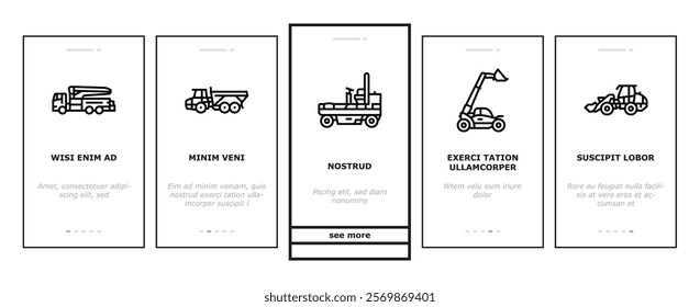 construction vehicle heavy work onboarding mobile vector bulldozer excavator, equipment machine, machinery backhoe, tractor industry construction vehicle heavy work illustrations