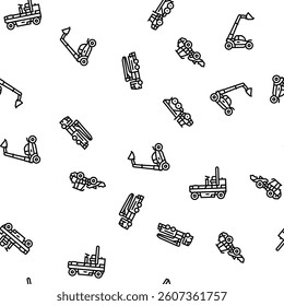 construction vehicle heavy work vector seamless pattern thin line illustration
