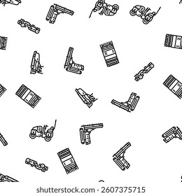 construction vehicle heavy work vector seamless pattern thin line illustration