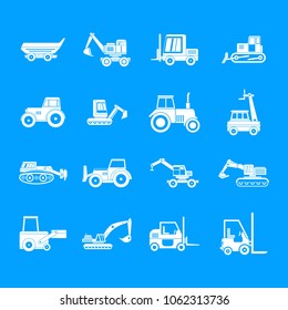 Construction vehicle icon set. Simple set of construction vehicle vector icons for web design isolated on blue background