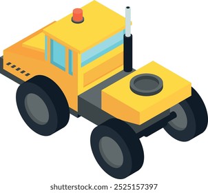 Construction vehicle isometric icon. Industrial yellow truck