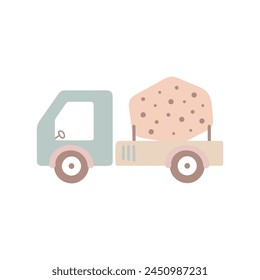 Construction vehicle for kids design. Vector illustration on a white background. For card, posters, stickers, banners, printing on the pack, printing on clothes, fabric, wallpaper.