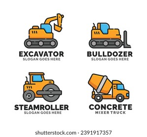 Ilustración del vector de diseño del conjunto de logotipos de vehículos de construcción