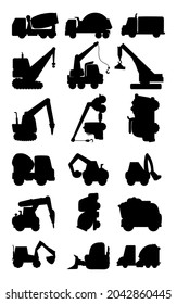 Construction Vehicle silhouette. Transportation black vector.