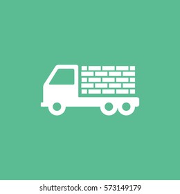 Construction Vehicle Truck With Bricks Flat Icon On Green Background