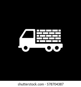 Construction Vehicle Truck With Bricks Flat Icon On Black Background