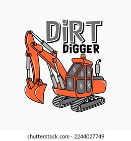 construction vehicle vector. Illustration with , dirt yellow cars , excavator truck, bulldozer and concrete mixer. Kids cars for design of children's rooms, clothing, 