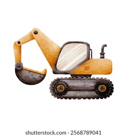 Construction Vehicle Watercolor Vector with Orange Excavator on White Background design