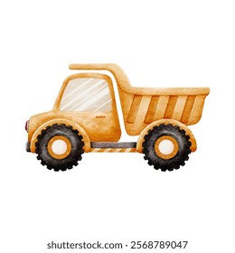 Construction Vehicle Watercolor Vector with Orange Dump Truck on White Background design