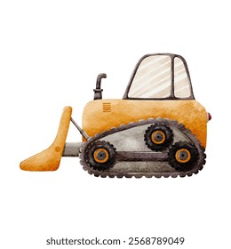 Construction Vehicle Watercolor Vector with Orange Bulldozer on White Background design